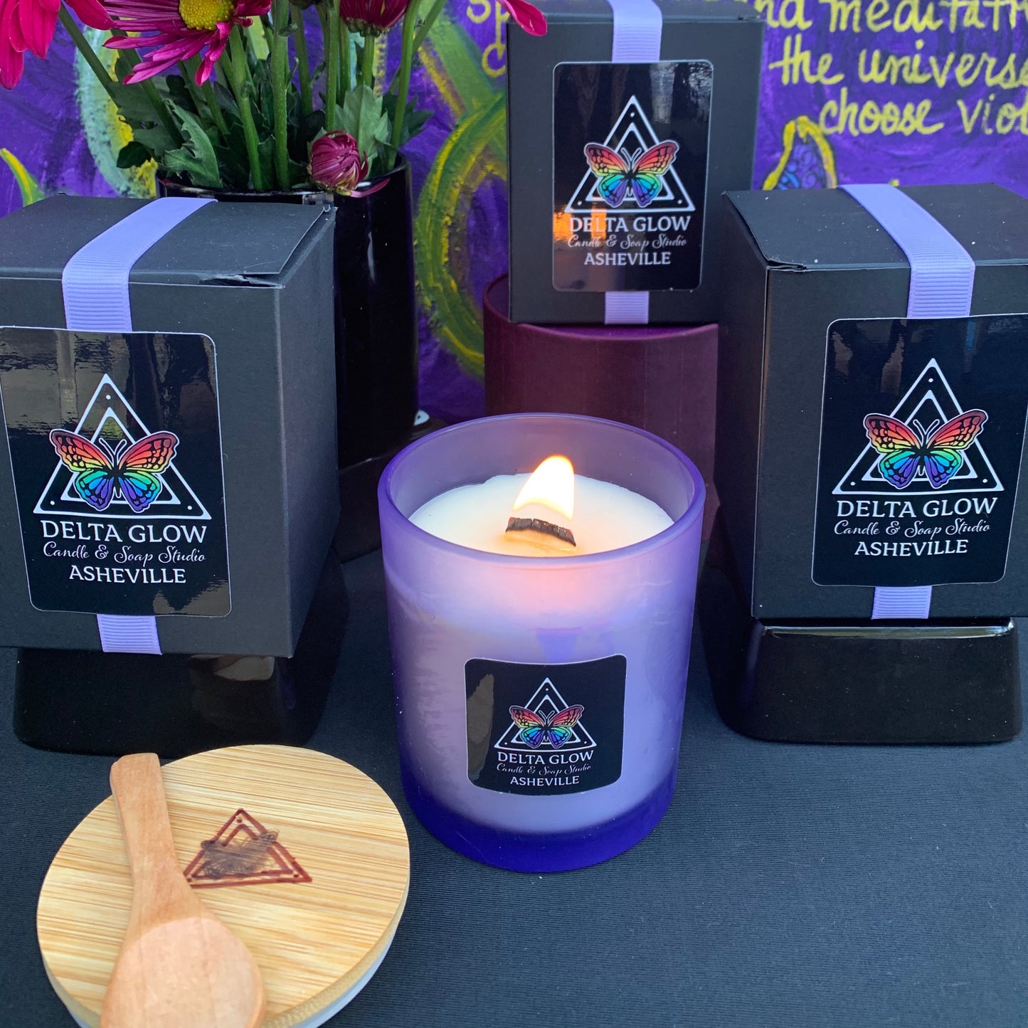 Violet Glow Healing Lotion Candle - Handcrafted, Aromatherapy, Meditation, Massage, Coconut Soy Wax, 5 Natural Oils, 5 Essential Oils, Shea & Cocoa Butters, Eco-Friendly