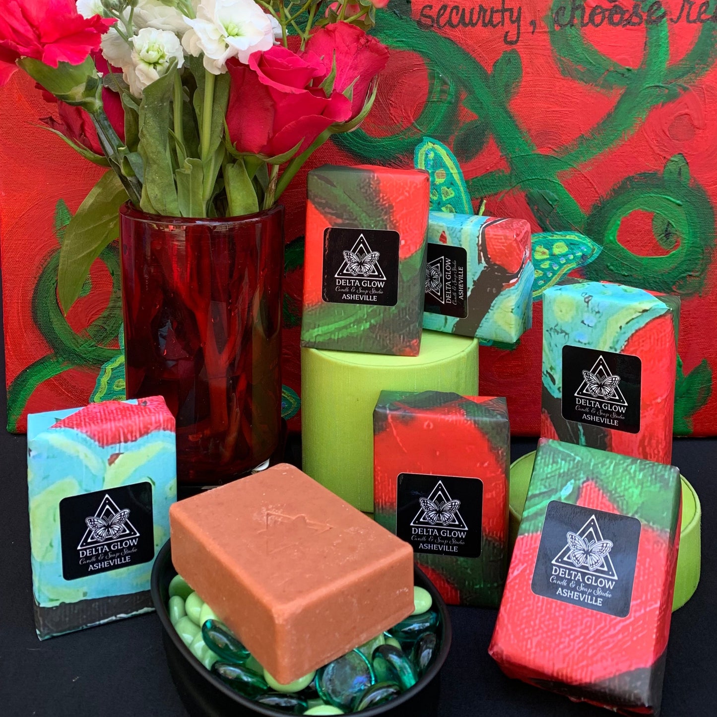 Red Glow Soap - All-Natural Handcrafted, rose, vetiver, frankincense, Roman chamomile, and bergamot mint essential oils