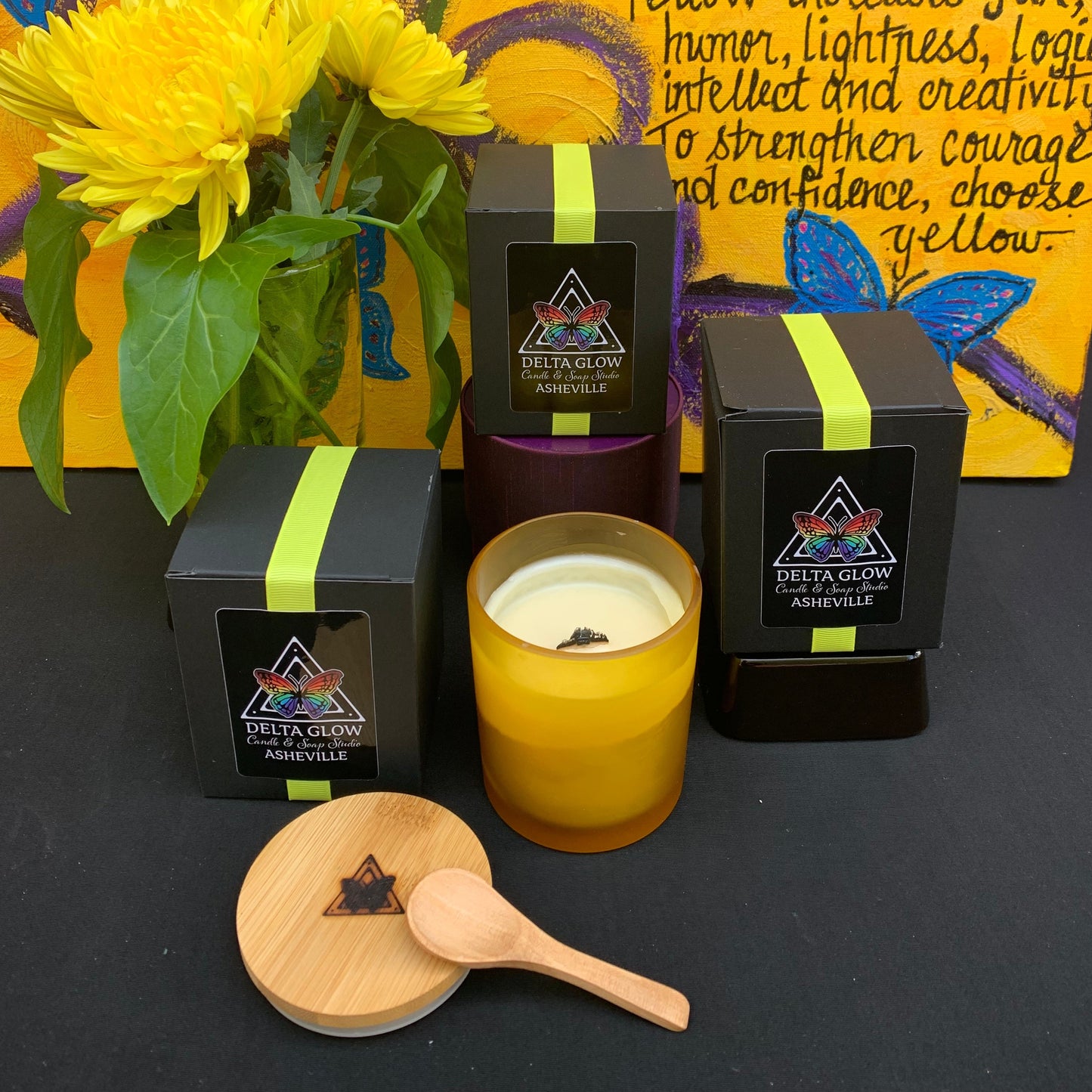 Yellow Glow Healing Lotion Candle - Handcrafted, Aromatherapy, Meditation, Massage, Coconut Soy Wax, 5 Natural Oils, 5 Essential Oils, Shea & Cocoa Butters, Eco-Friendly